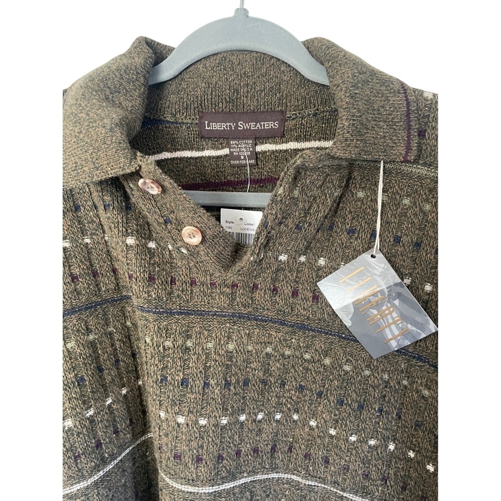 Vintage 90s Liberty Sweaters NWT Men's Small Loden Green Knit Polo Made in USA - Picture 6 of 8